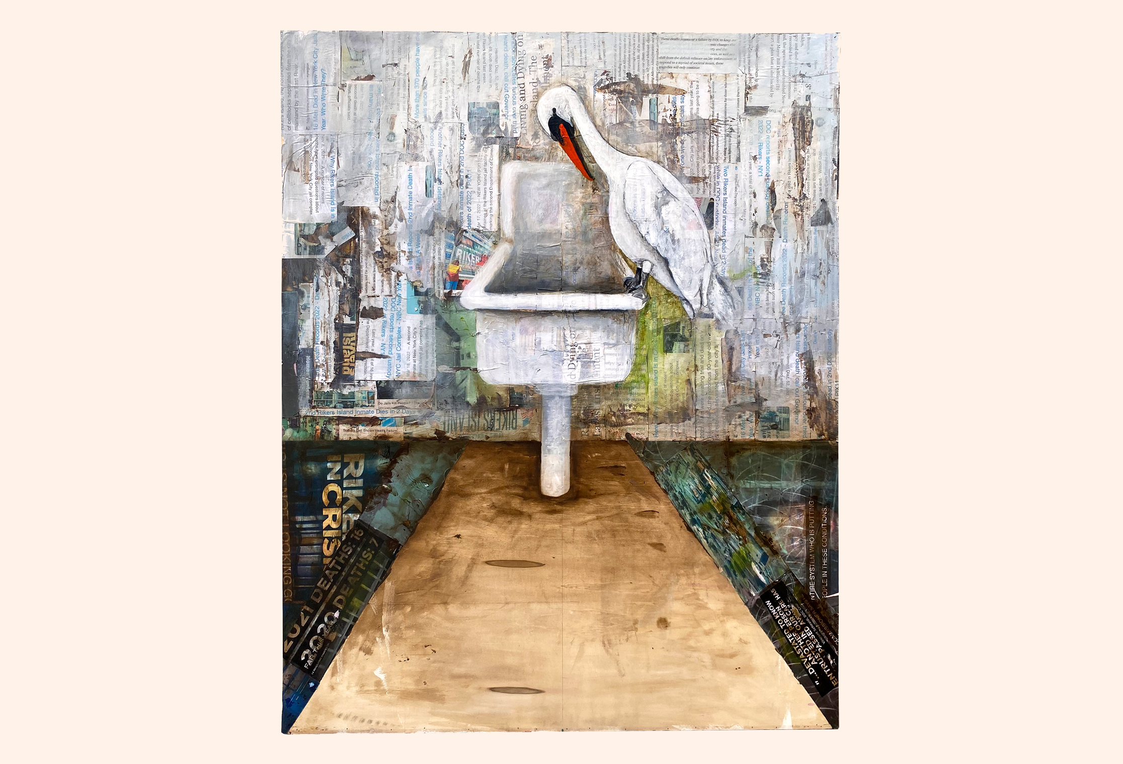 Jail Bird 1, 2022, acrylic, mixed media, and collage