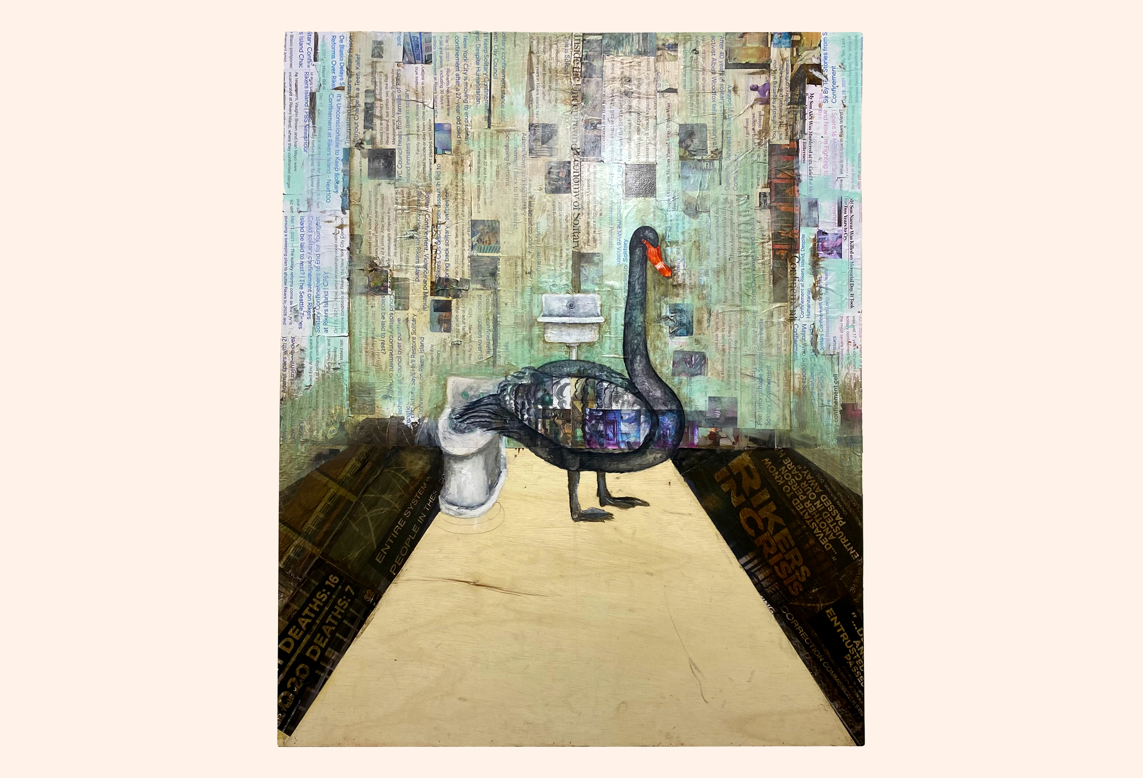 Jail Bird 2, 2022, acrylic, mixed media, and collage
